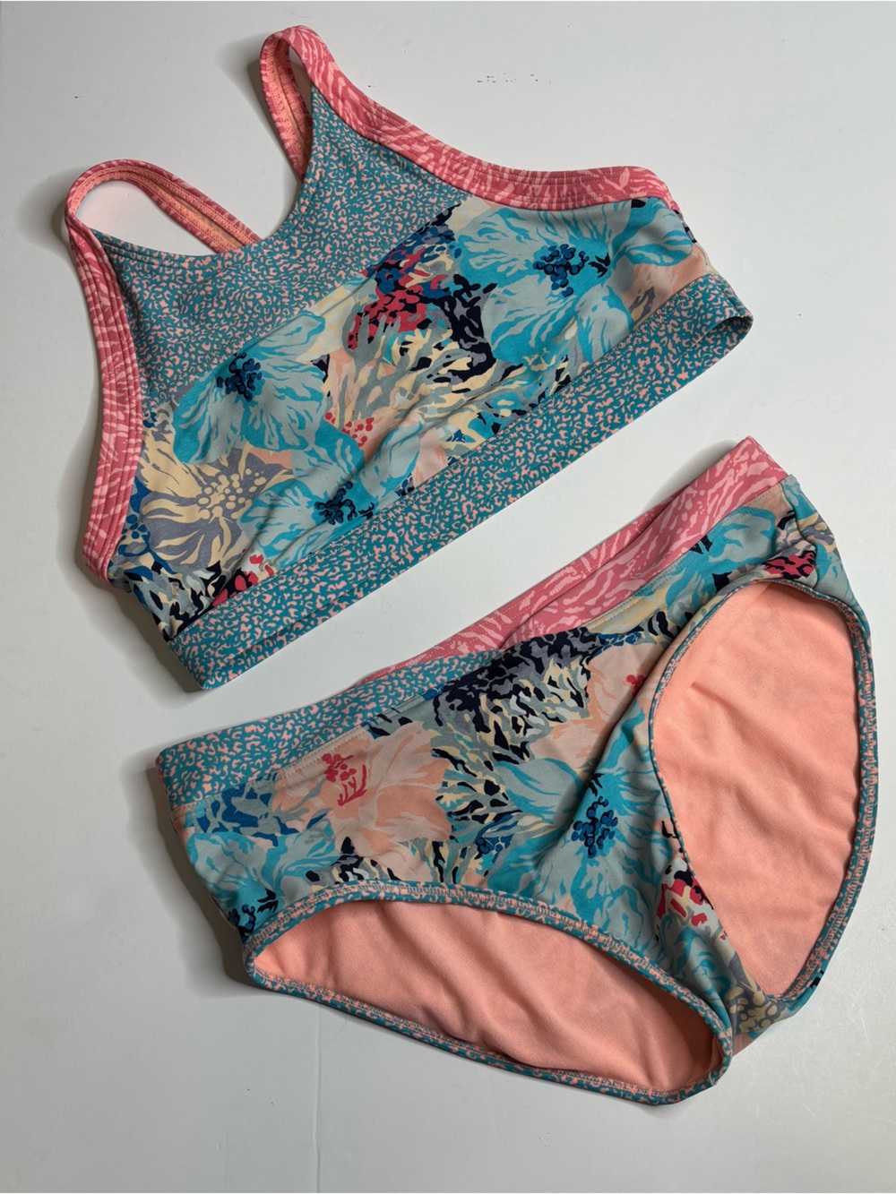 Athleta Girl XXL 16, 2 Pc Bikini Swimsuit Floral Multi Color
